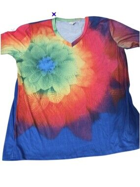 Nwot Xl chic Multicolor Rainbow Floral V-Neck Tee